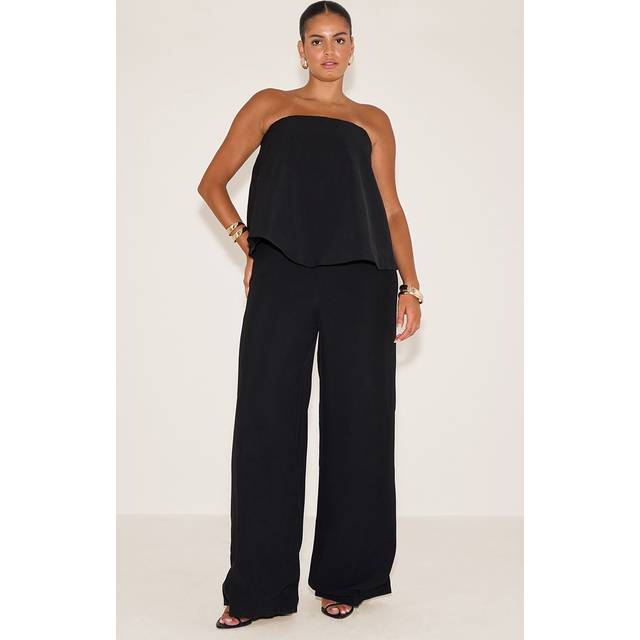 Plus Black Structured Woven Peplum Straight Leg Jumpsuit, Black - 16