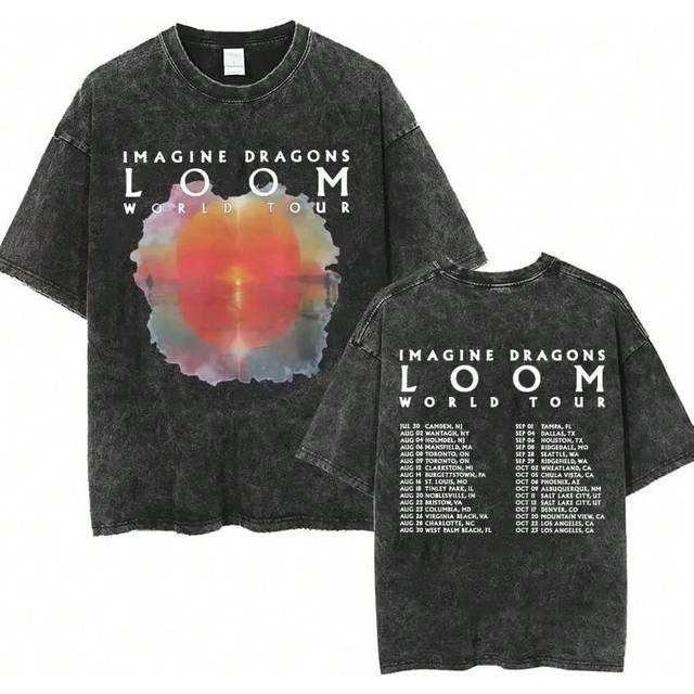 (S3011-S3013-Black-, S) Imagine Dragons Band - Loom Tour 2024 New Album T Shirts Men Women Fashion Hip Hop Style Retro Washed T-shirt Loose Short Slee