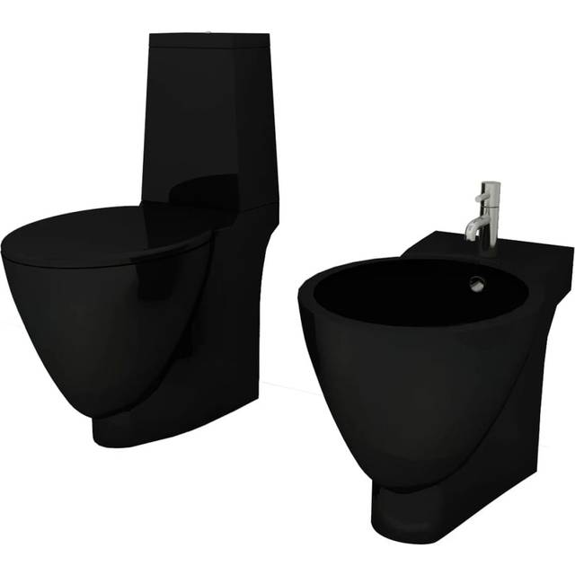 vidaXL Black Ceramic Toilet & Bidet Set