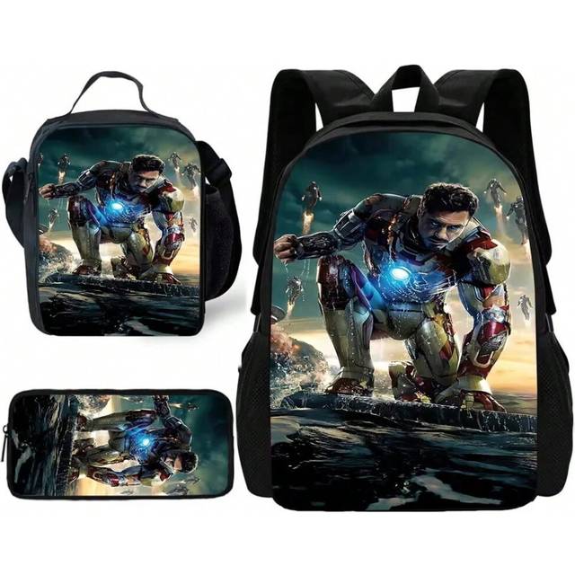 (XHOO1-TZ-129-A2) Iron Man Marvels Child School Backpack with Lunch Bags ,Pencil Bags ,School Bags for Boys Girls Best Gift
