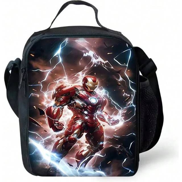 (XHOO1-KB-129-A7) Iron Man Marvels Child School Backpack with Lunch Bags ,Pencil Bags ,School Bags for Boys Girls Best Gift