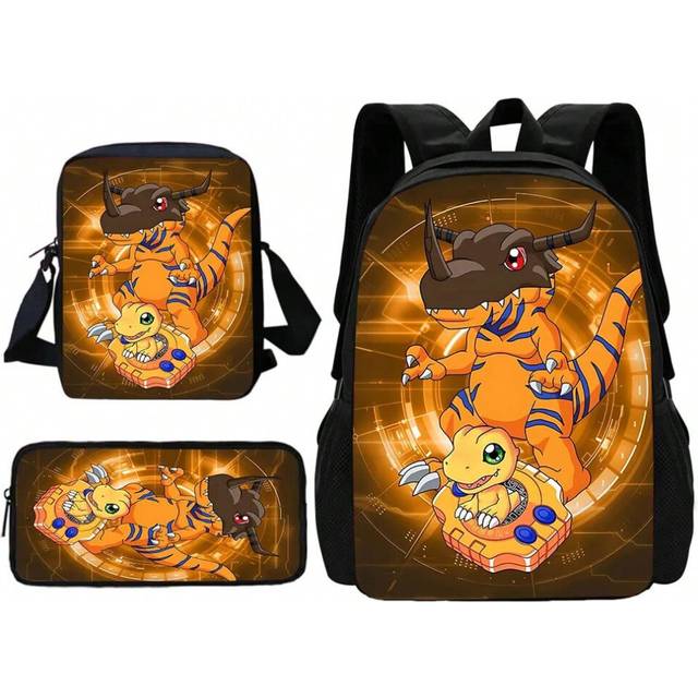 (TZ-213HJJ74A3) Cartoon Digimon Child School Backpack With Shoulder Bag Pencil Bags School Bags for Boys Girls Best Gift
