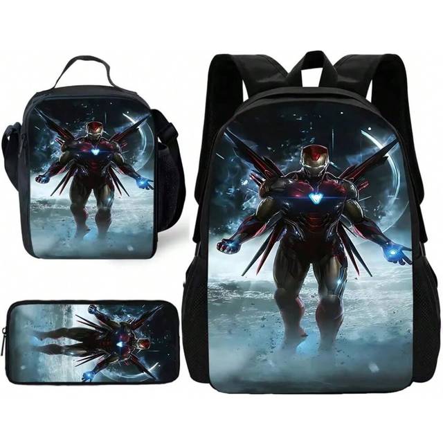 (XHOO1-TZ-129-A3) Iron Man Marvels Child School Backpack with Lunch Bags ,Pencil Bags ,School Bags for Boys Girls Best Gift