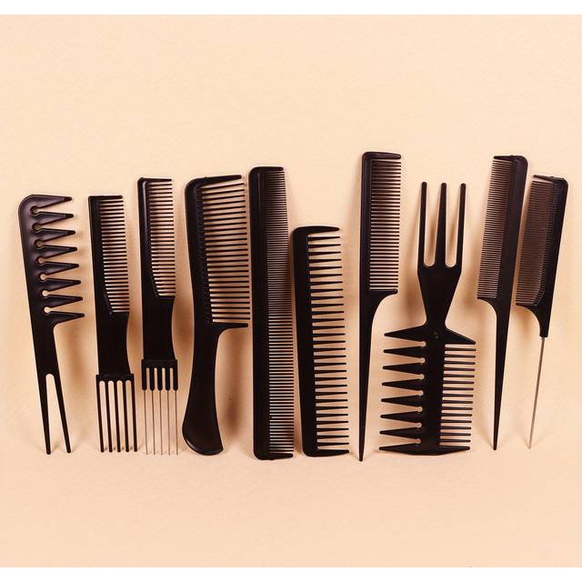 TEMU 10pcs Professional Hair Styling Comb Set - Abs Plastic, For All Hair Types, Includes Detangling, Teasing & Control Combs