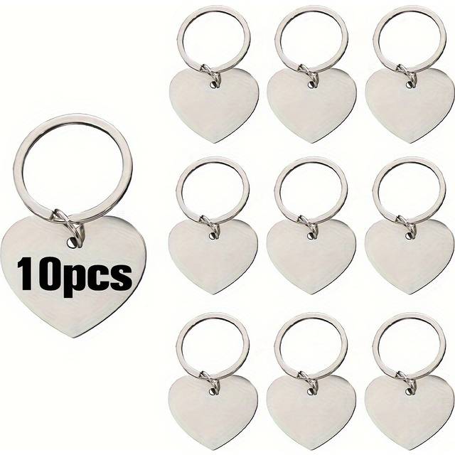 TEMU 10pcs Laser Engraved Dual-sided Stainless Steel Round Heart-shaped Dog Keychain With Tag, Glossy Finish, Pet Accessories, Engraved Keychain, Accessory, Heartshaped Keyring, Dog Owners