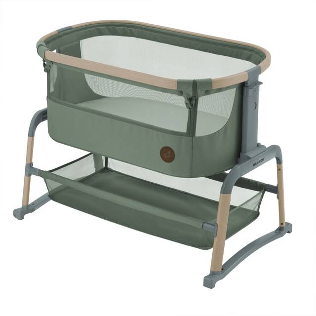 Maxi-Cosi Iora 2-i-1 Sidosäng Baby för Samsovning, Co-Sleeping, 0–6 månader, max 9 kg, Enkel Glidfunktion, Bekväm Madrass, Stor Korg, Lätt att Bära, Beyond Green