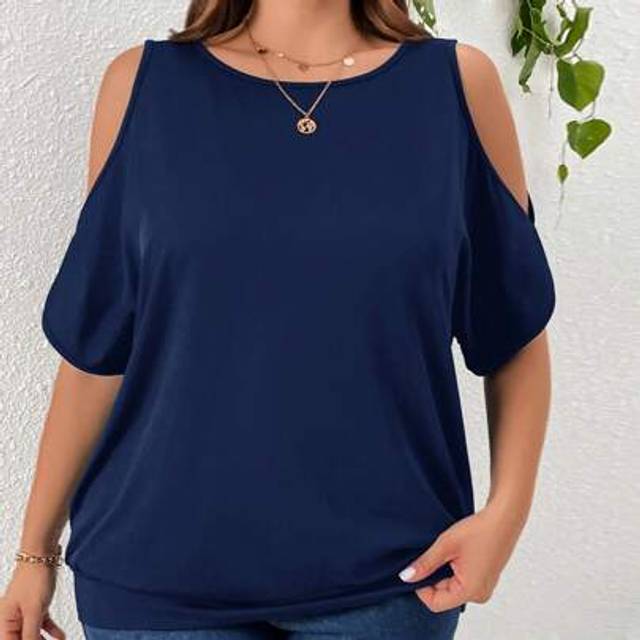 SHEIN Women Plus Size Off Shoulder Loose Casual Fashion Black T-Shirt