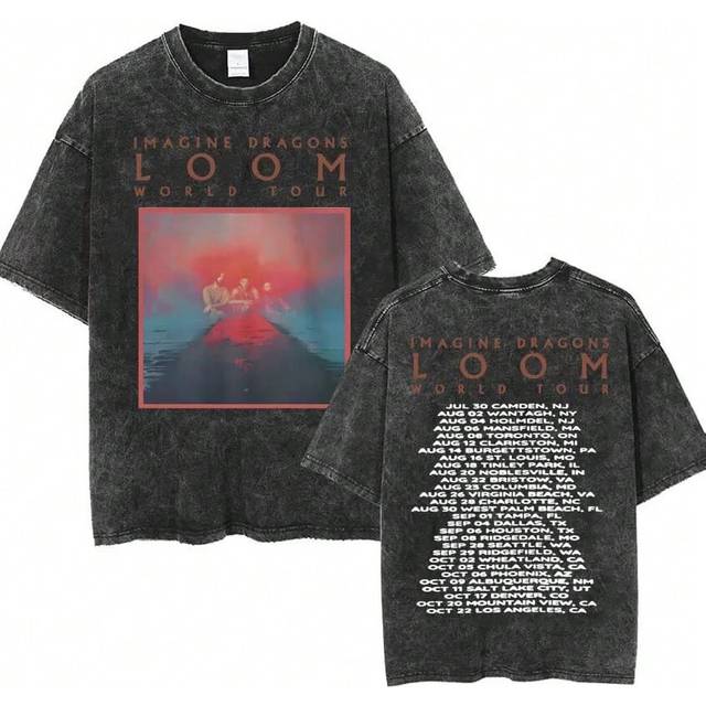 (FT--S3856-Black, XXL) Imagine Dragons Band - Loom Tour 2024 New Album T Shirts Men Women Fashion Hip Hop Style Retro Washed T-shirt Loose Short Sleev
