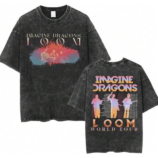 (FT--S3855-Black, M) Imagine Dragons Band - Loom Tour 2024 New Album T Shirts Men Women Fashion Hip Hop Style Retro Washed T-shirt Loose Short Sleeve