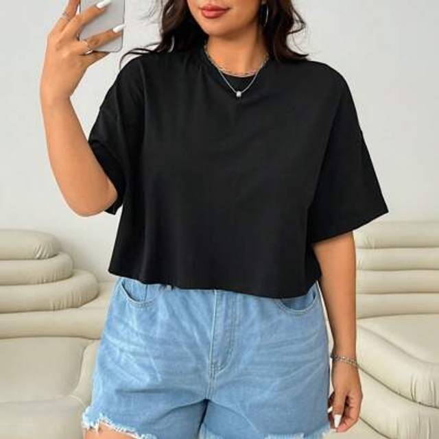 SHEIN Plus Solid Drop Shoulder Tee