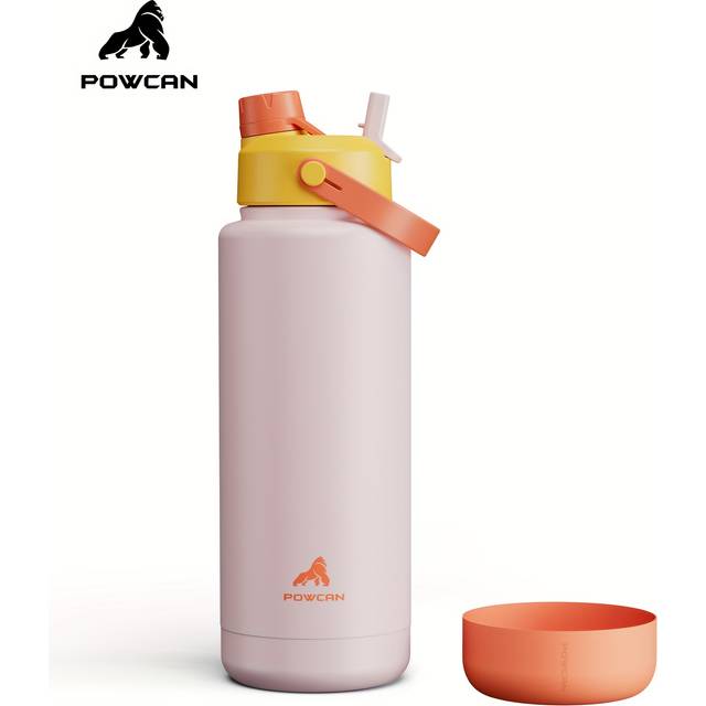 TEMU Powcan 40oz Stainless Steel Sports Water Bottle - Leak-proof, Non-slip Grip With Dual Drinking , Bpa-free, Corrosion Resistant, Ideal For Outdoor Activities, Camping & Fitness
