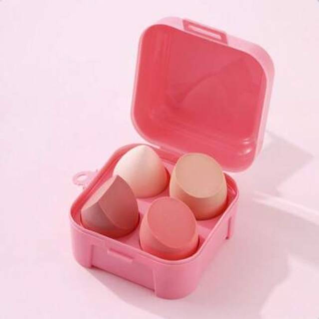 SHEIN Makeup Sponge 4 Pcs Set With Storage Box, Latex-Free Boun Boun Beauty Sponge For Blending, Makeup Sponges For Foundation Liquid Cream And Powder. Enha