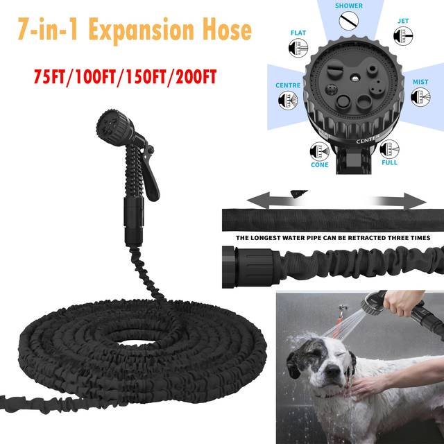 TEMU 75ft/100ft/150ft/200ft Expandable Garden Hose With 7 Spray , Anti-leak Design, 3/4" Solid Brass Fittings, Flexible & Rubber Material For Outdoor Use, & Watering Pets