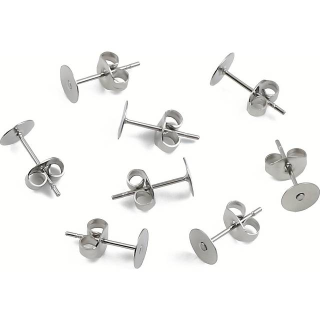 TEMU 300pcs Stainless Steel Flat Back Stud Earring Set With Hypoallergenic Stainless Steel Plugs, Suitable For Diy Handmade Earrings And Ear Piercings