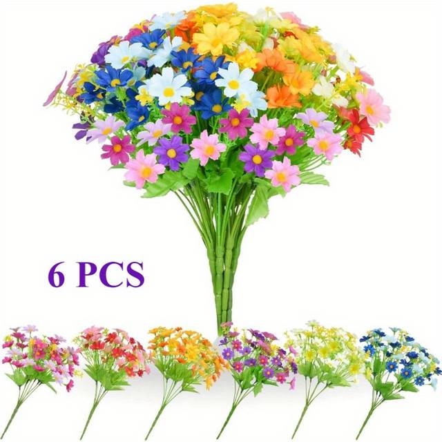 TEMU 6 Bundles Vibrant Artificial Daisy Flower Bouquets - Colorful Daisies For Indoor & Outdoor Decor, Home, Garden, Porch, And Yard - Free Shipping For Orders Over 35
