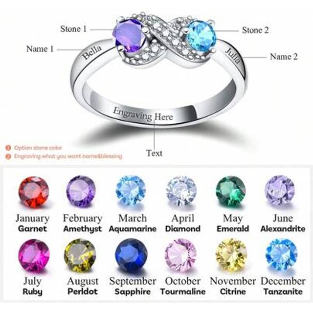SHEIN 1pc S925 Sterling Silver Customizable Birthstone & Customized Engraving English Infinite Love Custom Ring For Women Fine Ladies Jewelry Gift Anniversa