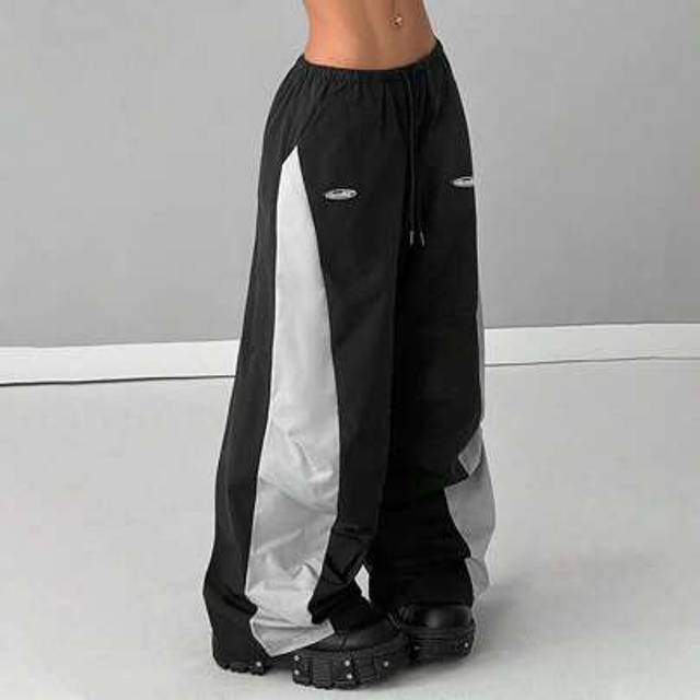 SHEIN Plus Size Women&#39;s Summer Concert Streetwear Going Out Color-Blocked Parachute Pants