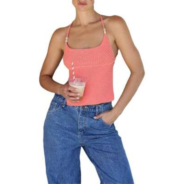 SHEIN Women&#39;s Knit Cami Tops Tie Up Sleeveless Open Back Solid Color Halter Neck Tank Tops