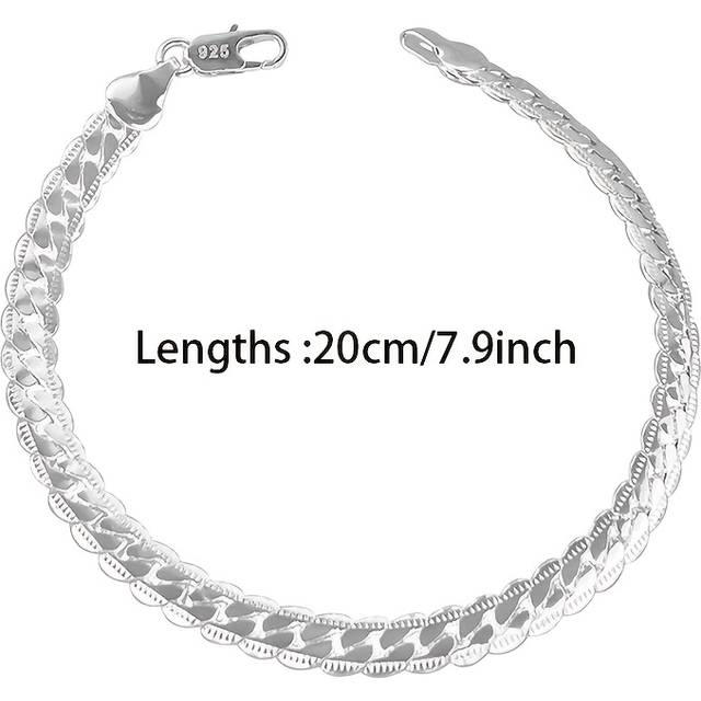 TEMU Fashionable S925 Sterling Silvery Cuban Chain Bracelet, Chic Jewelry Gift