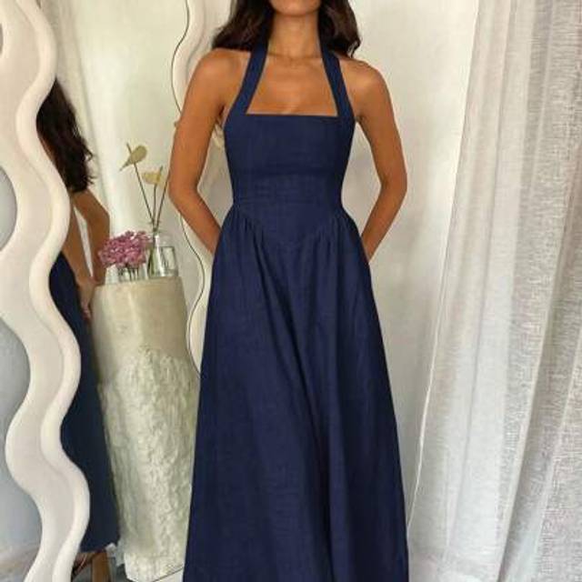 SHEIN Unadoll Ladies&#39; Spring And Summer Vacation, Dating, Music Festival, Mother&#39;s Day, Easter, Hanging Neck, Elegant Long Dress