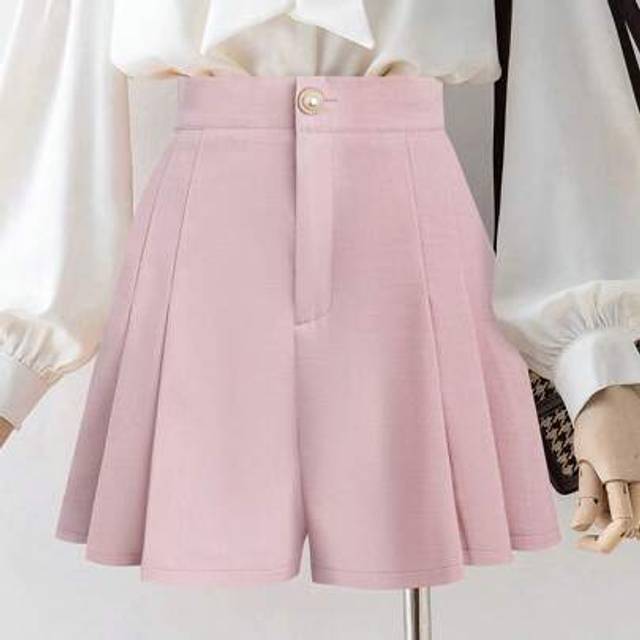 SHEIN New Women Pleated A-Line Front Zipper Back Elastic Waist Slim Casual Shorts, Daily Comfortable And Elegant