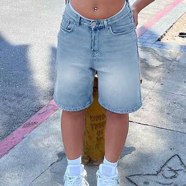 SHEIN Summer Y2K Street New Denim Shorts Vintage Drop Waist Slant Pockets Washed Cat Whisker Wide Leg Jorts Daily Casual Vacation Outdoor Bermuda Jeans For