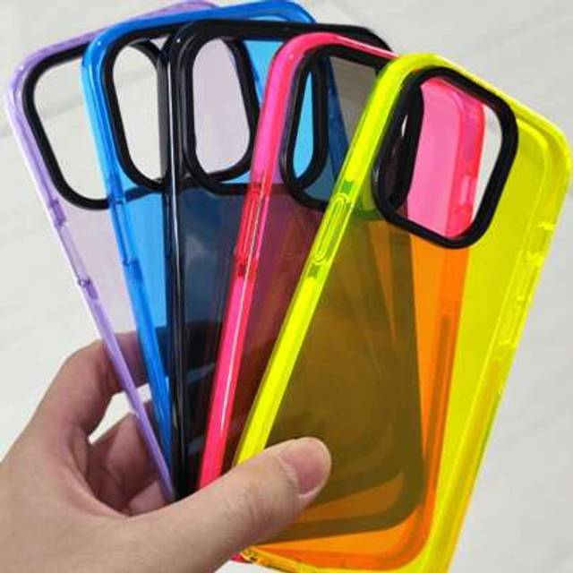 SHEIN Three-In-One Fluorescent Color Clear Phone Case Compatible With IPhone16 15 14 13 12 11 Pro Max Plus, Candy Color Personalized Transparent Color Match