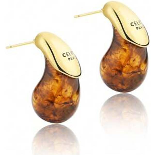 SHEIN Summer Vintage Waterdrop Resin Gold Stud Earrings, Elegant Amber And Coffee Color Earrings Suitable For Dates, Parties, Vacation And Everyday Wear