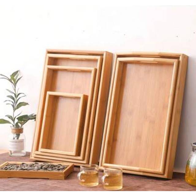 SHEIN 1pc Bamboo & Wood Platter In Various Sizes, Rectangular Tea Tray For Wooden Kungfu Tea Set, Cup Tray, Japanese Wooden Bread Plate, Serving Platter,Kit