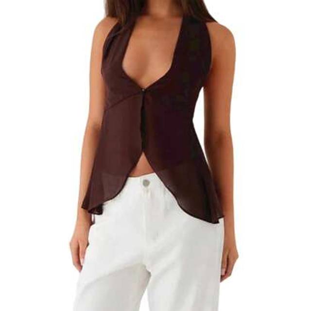 SHEIN Women Tank Tops Solid Color Deep V-Neck Tie-Up Halter Neck Casual Vests Summer Sleeveless Tops Streetwear