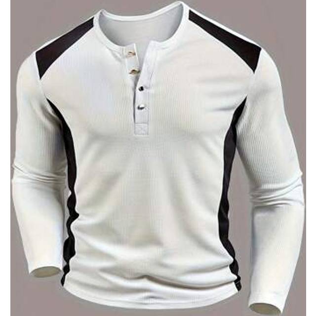 SHEIN Men&#39;s Textured Waffle Splice Contrast Casual Henley Sweatshirt