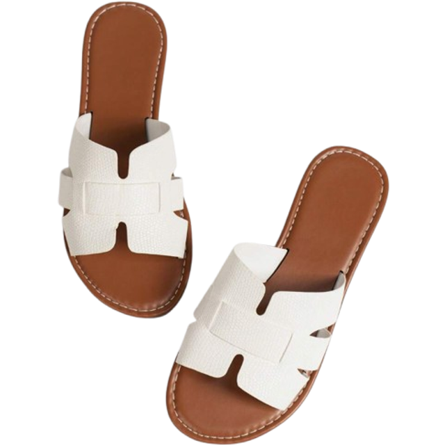 SHEIN New Spring/Summer H Brand Women Slippers, Fashionable Casual Design, Roman-Style, Slip-On, Flat Embossed Pattern, Recommended By Fashion Bloggers, Hig
