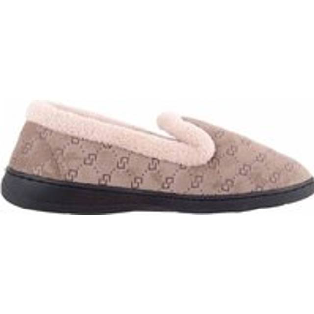 Womens Easy Slip On Velour Style Fleece Slippers, Memory Foam Insock - Light Brown - 6