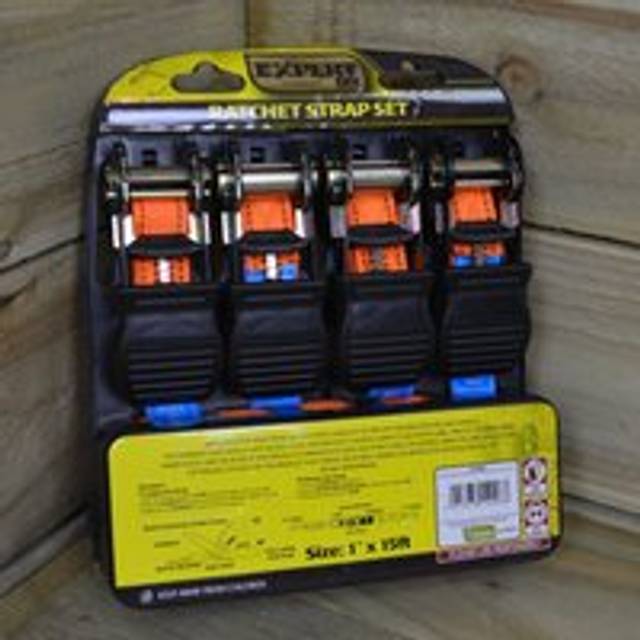 4 Pack of 1 Inch x 15 ft Heavy Duty Orange Ratchet Strap Set with S Hooks DIY - One Size