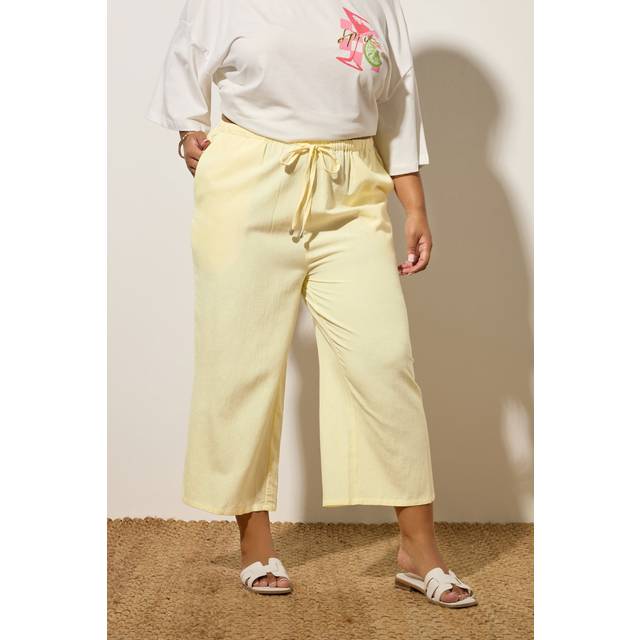 Yours Curve Butter Yellow Linen Culottes, Women's Curve & Plus Size, Yours - 16