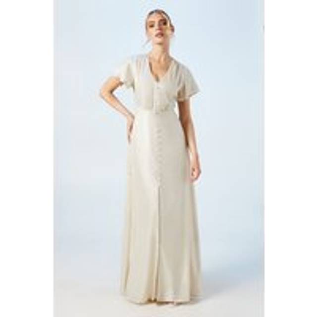 Champagne Shimmer Flutter Sleeve Maxi Wedding Dress - 10