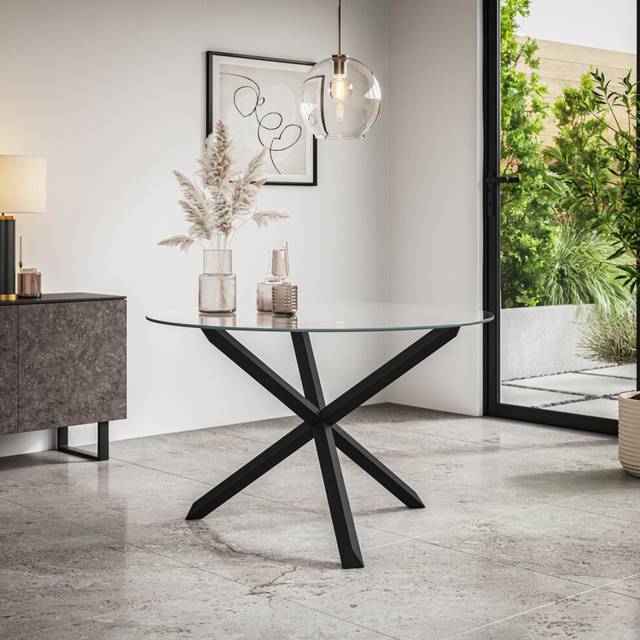 More4Homes Malvern Clear Glass Table Top W Solid Oak Black Legs, Clear