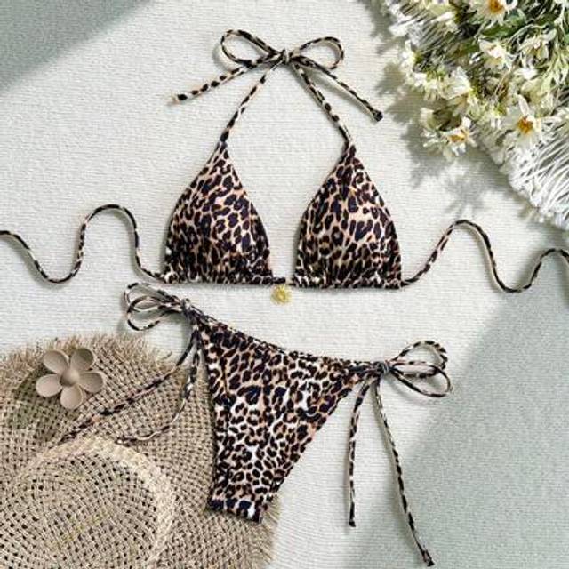 SHEIN 2pcs/Set Women&#39;s Sexy Leopard Print Bikini Swimsuit, European And American Style