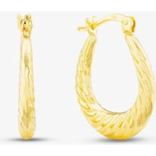 Silver Gold Plated Twist Patterned Oval Creole Hoop Earrings S3100