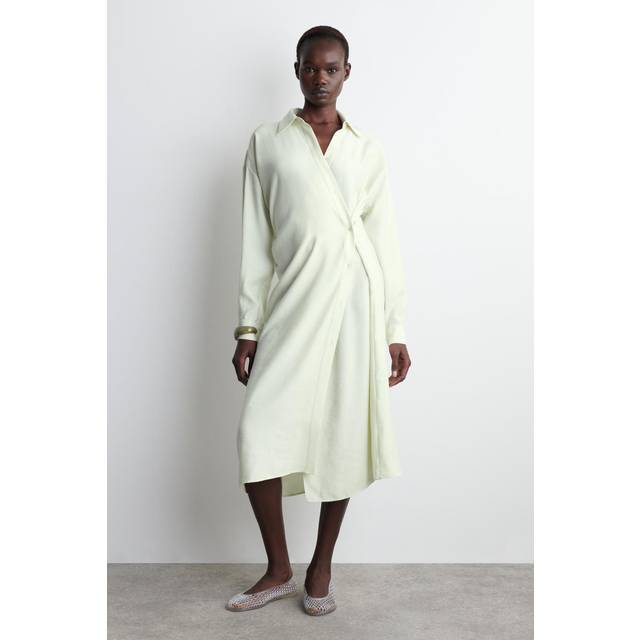 Wrap Midi Shirt Dress - Green - 36