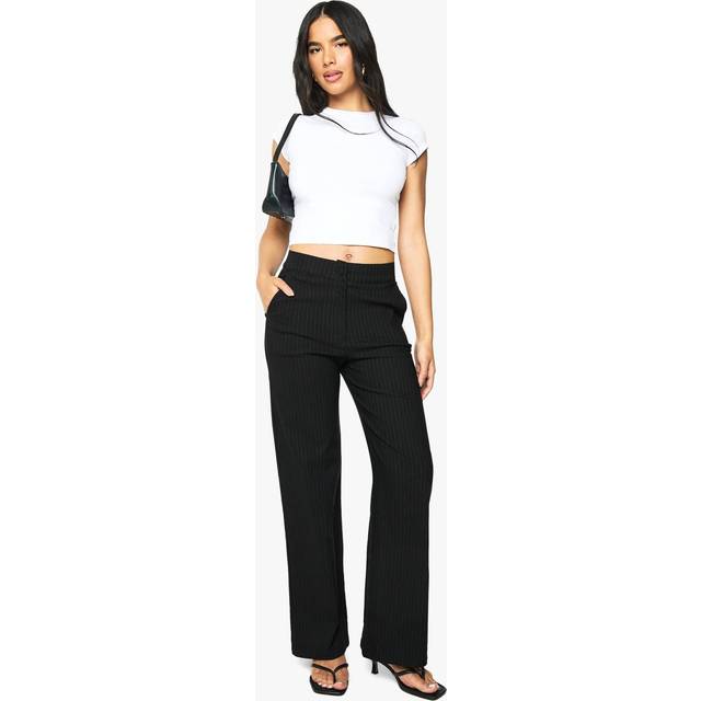 Womens Pinstripe Bengaline Wide Leg Trouser - Black - 16