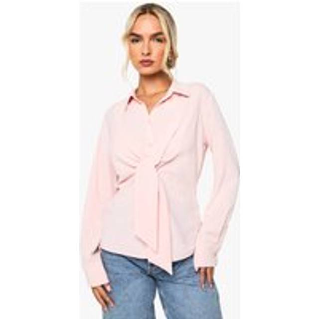 Womens Woven Tie Front Shirt - Baby Pink - 8
