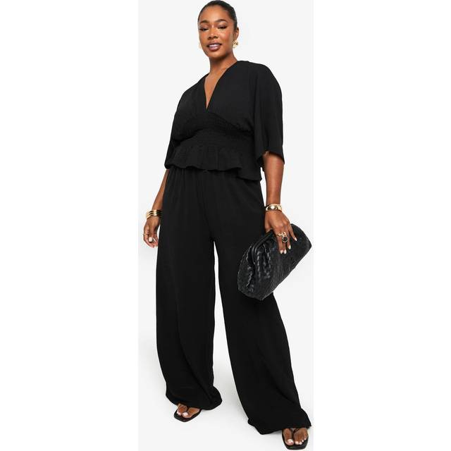 Womens PLUS ELASTICATED WAIST WIDE LEG TROUSER - Black - 28