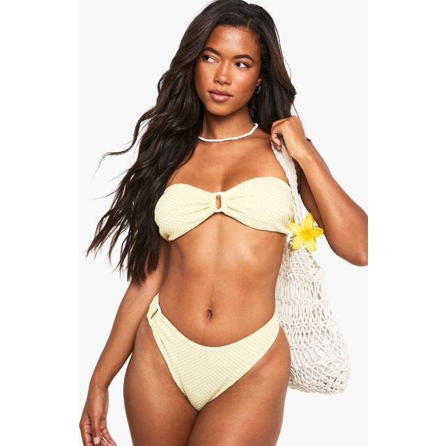 Womens Seersucker Gingham Trim Bandeau Bikini Top - Green - 10, Green