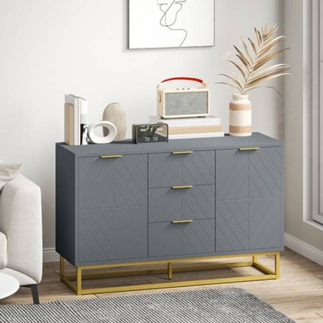 Homcom Sideboard With 3 Drawers And Adjustable Shelves For Living Room - Grey