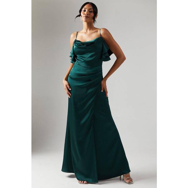 Coast womens maxi dress emerald satin cowl neck bridesmaids long elegant