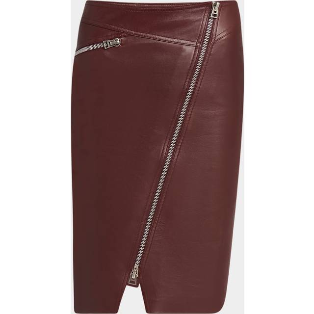 Lux Plonge Leather Diagonal Zip Skirt - BURGUNDY - 44 IT (10 US)