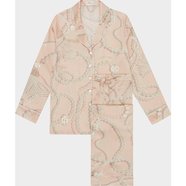 Lila Pearl-Print Silk Satin Pajama Set - Pearl25 - Large