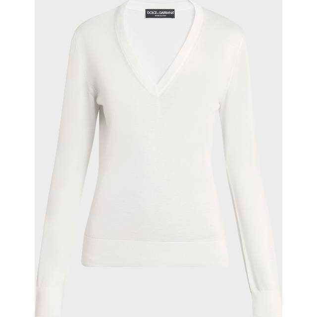 Cashmere-Silk V-Neck Long Sleeve Sweater - WHITE - 54 IT (18 US)