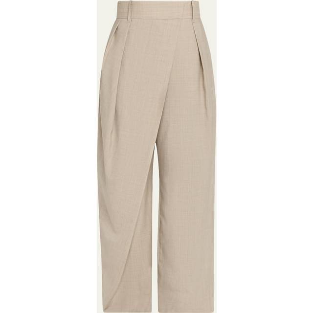 LOEWE - Asymmetric Pleated Wool Wide-leg Pants - Beige - Neutrals - FR 38
